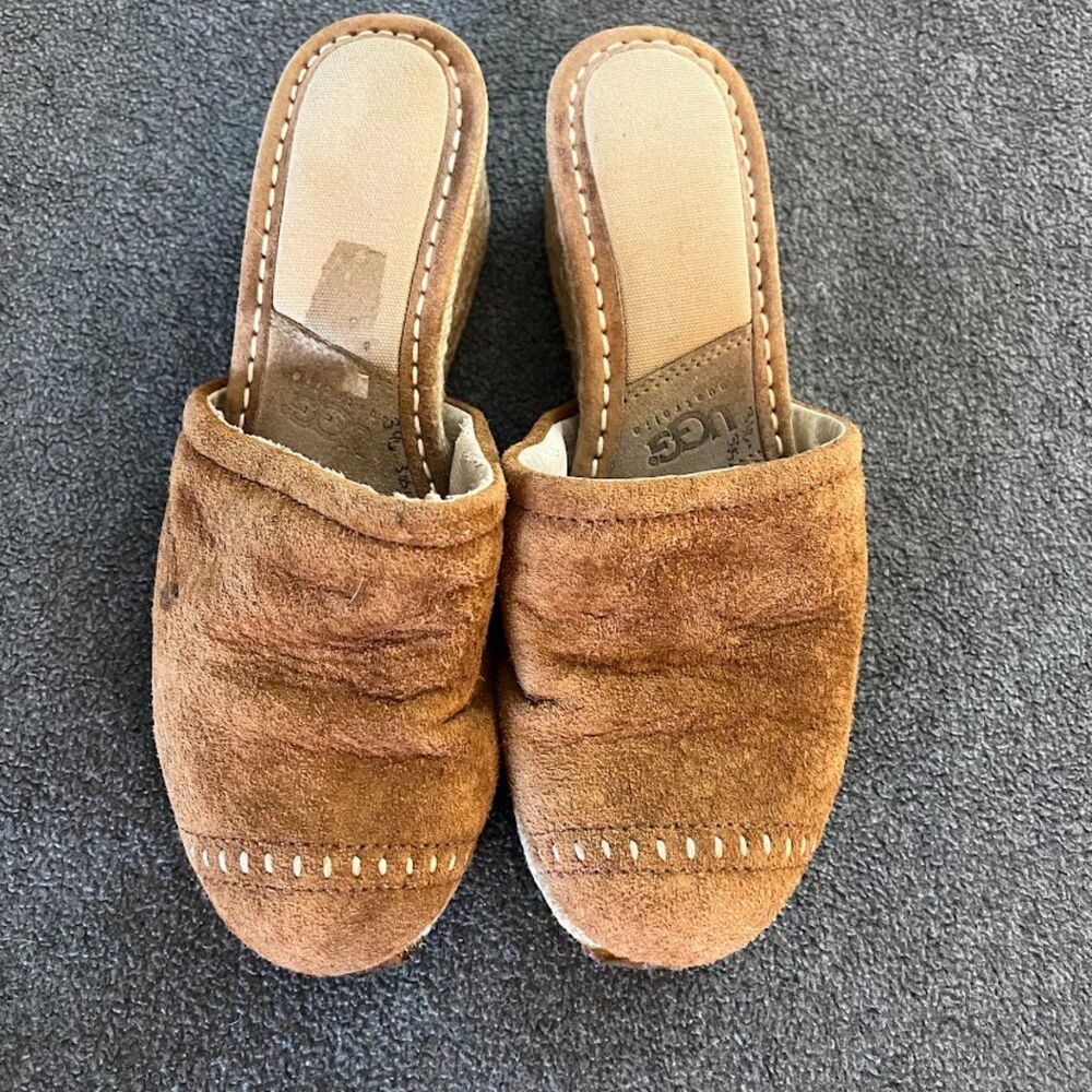 Women's Ugg Brown Suede Wedge Clogs, Size US 8 - Picture 3 of 5